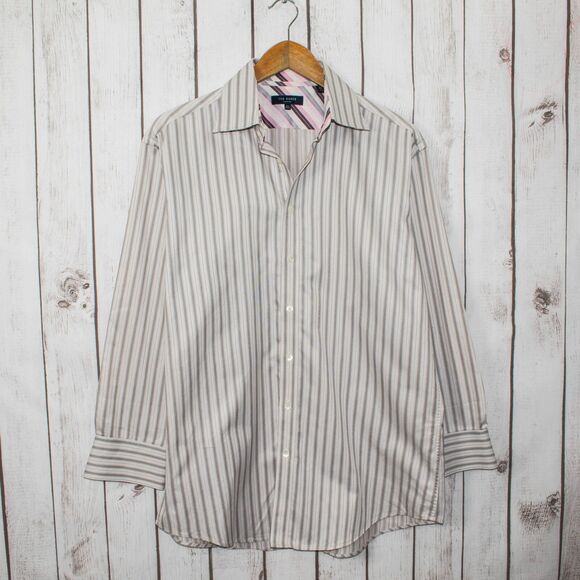 TED BAKER London Men's Button up Dress Shirt Gray Striped Size 16 1/2 32/33 - Picture 1 of 6